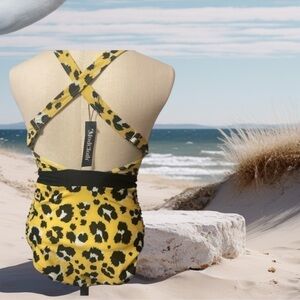 ModCloth The Gilda One-Piece Swimsuit Yellow leopard New Sz Small